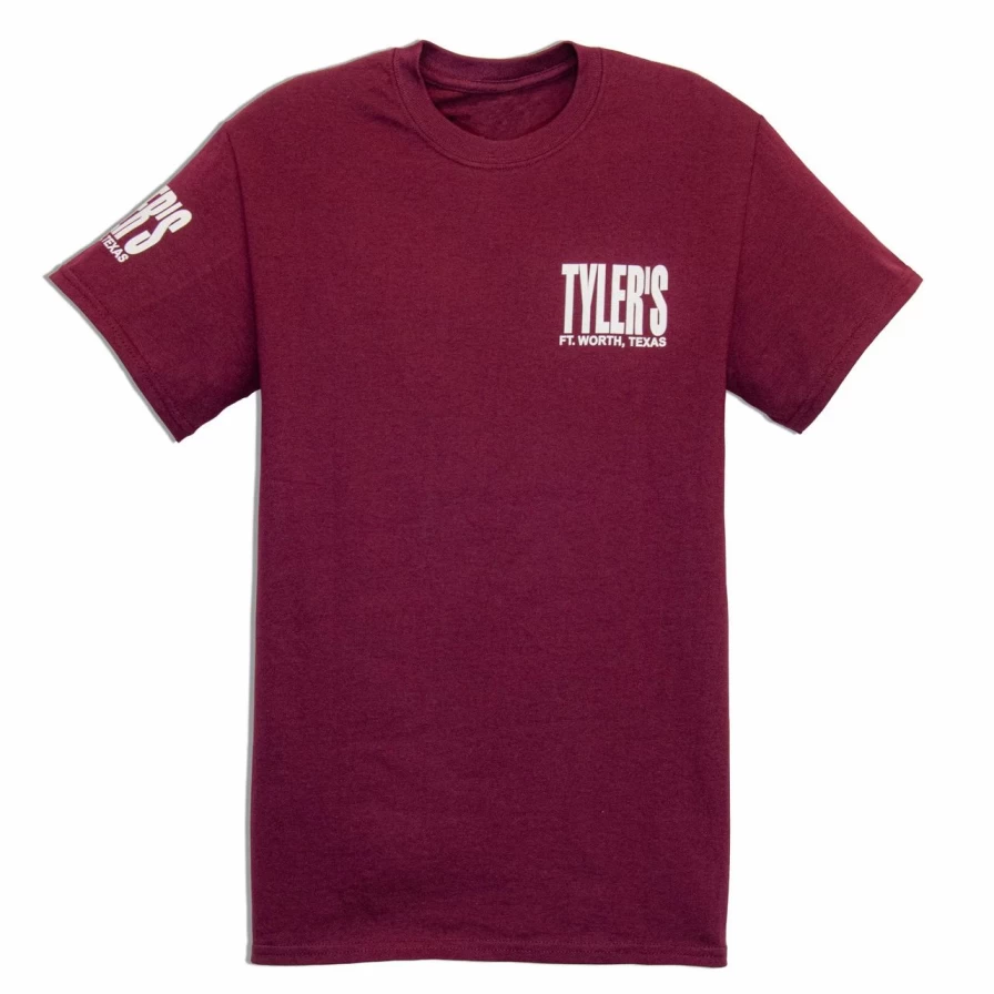 "Tyler's Stylish Maroon and White T-Shirt - Comfortable Cotton Tee for Men in Fort Worth"