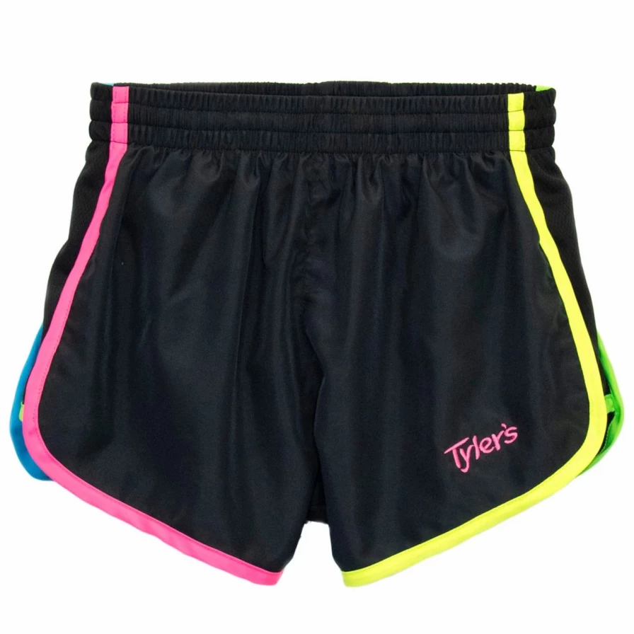 Women's Black & Multicolor Trim Racerback Athletic Shorts for Running & Workouts