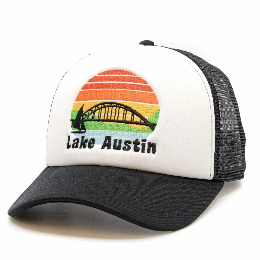 White & Black Vintage Austin Trucker Hat - Adjustable Snapback Cap