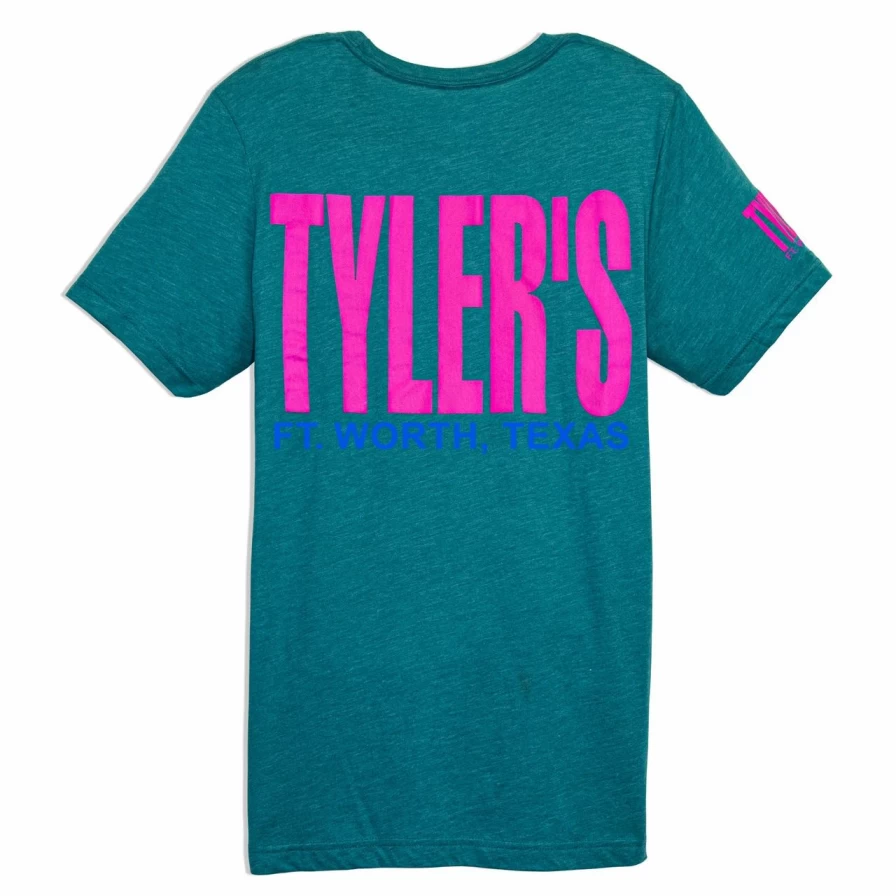 "Men's Teal and Neon Purple Graphic Track Tee - Stylish Casual T-Shirt with Ft. Worth Design"
