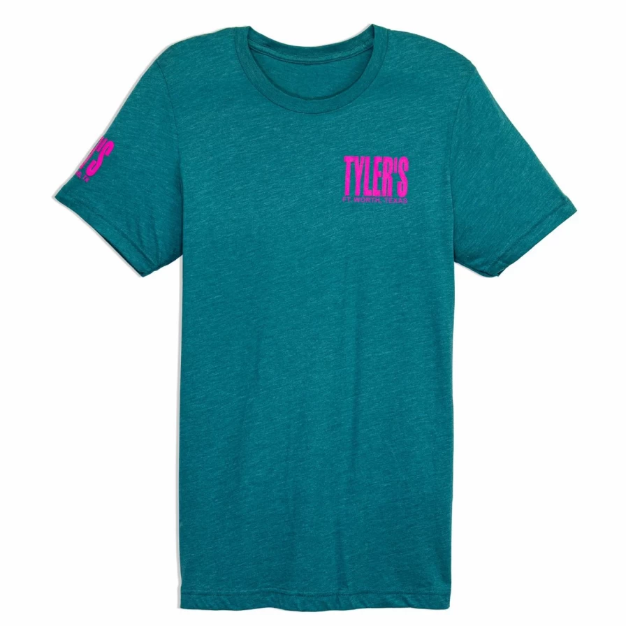"Men's Teal and Neon Purple Graphic Track Tee - Stylish Casual T-Shirt with Ft. Worth Design"