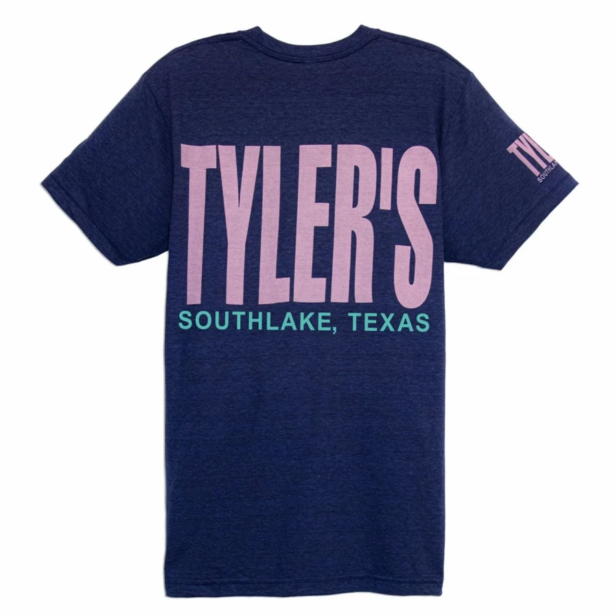 "Navy and Panther Pink Track Tee - Stylish Southlake Athletic Top"