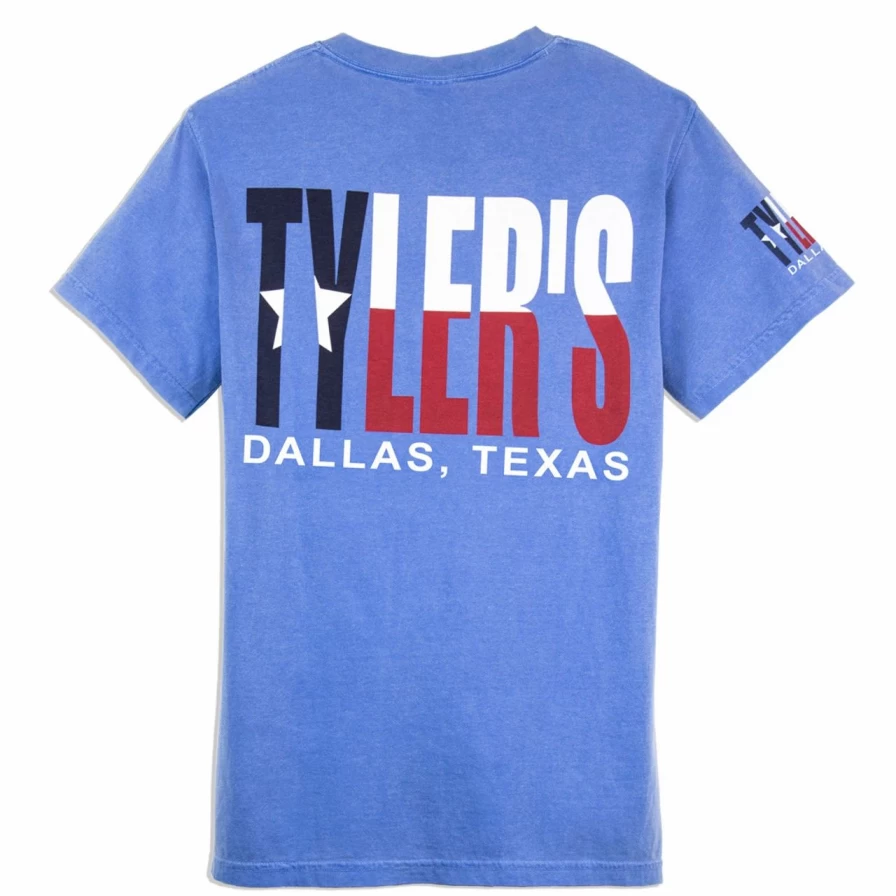 "Tyler's Blue & Texas Flag Pocket Tee - Comfort Colors Dallas Vintage Style T-Shirt"
