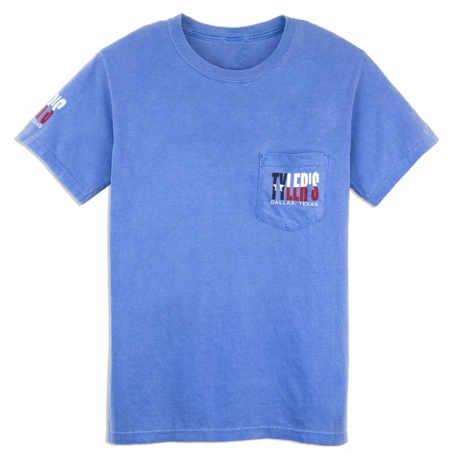 "Tyler's Blue & Texas Flag Pocket Tee - Comfort Colors Dallas Vintage Style T-Shirt"