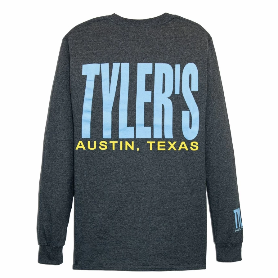 Men's Long Sleeve T-Shirt - Dark Heather & Light Blue Casual Tee - Austin Style Comfort Fit