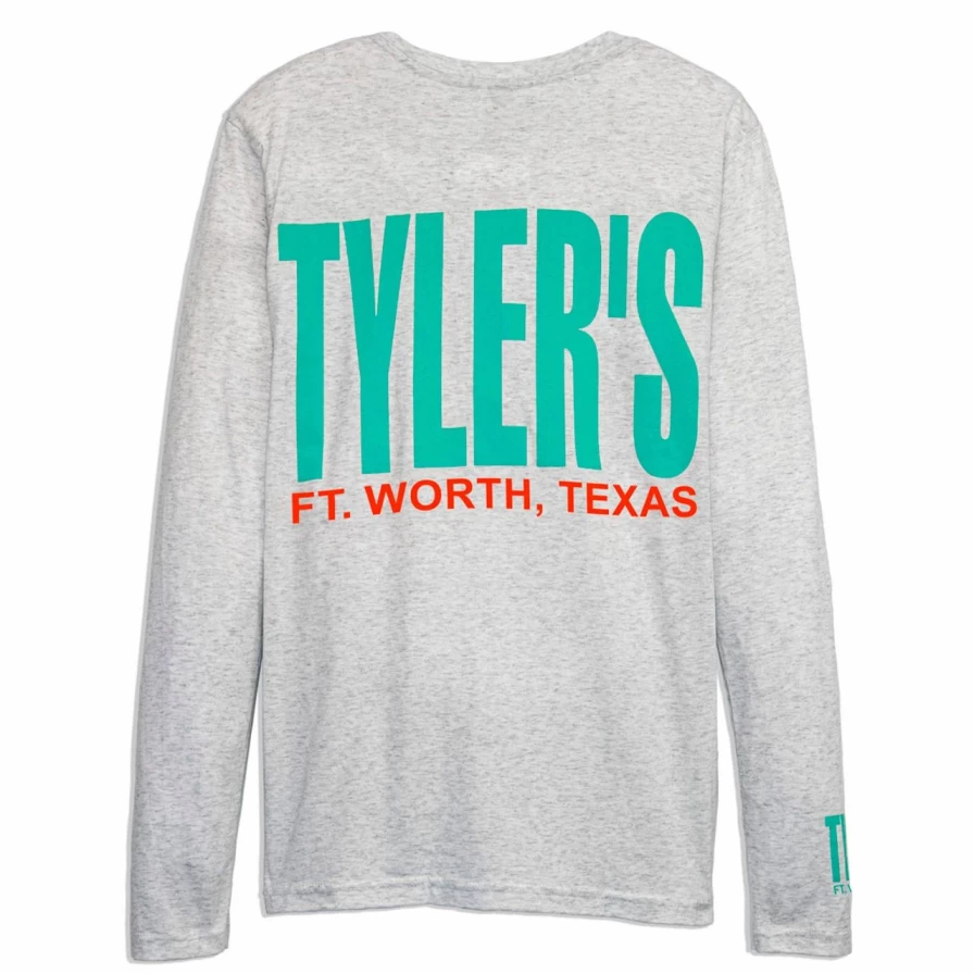 "Heather White and Mint Long Sleeve Crewneck Track Tee for Men"