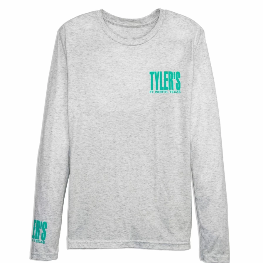 "Heather White and Mint Long Sleeve Crewneck Track Tee for Men"