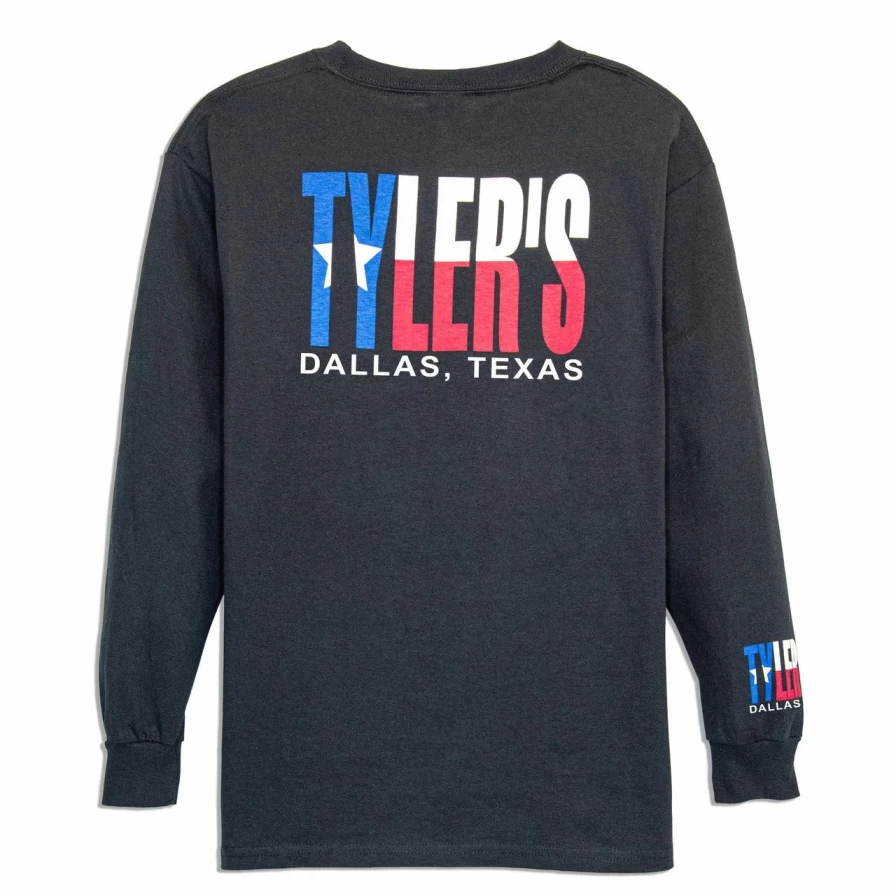 "Kids' Black & Texas Flag Long Sleeve T-Shirt - Dallas Themed Graphic Tee"