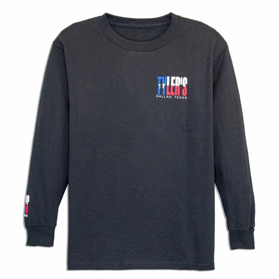 "Kids' Black & Texas Flag Long Sleeve T-Shirt - Dallas Themed Graphic Tee"