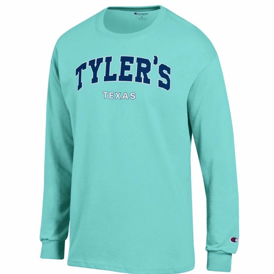 Champion Long Sleeve T-Shirt for Men in Sea Green, Navy, and White Colors